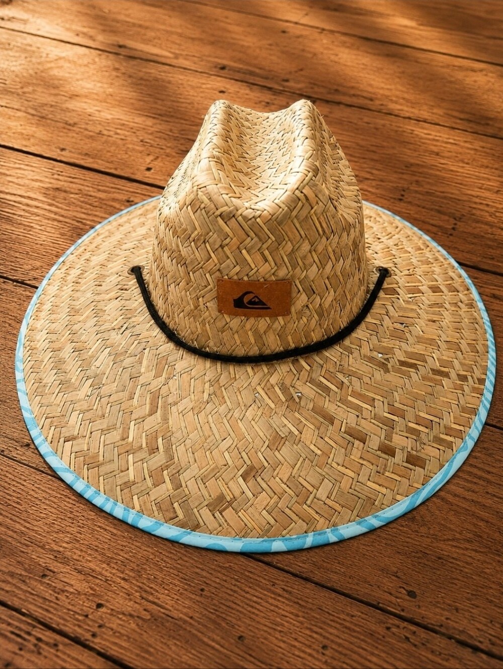 NWT Quiksilver XXL Straw Lifeguard Hat Wide Brim Blue Underside Beach Fishing